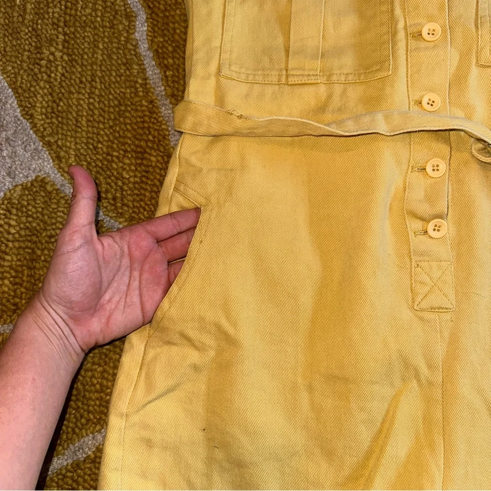 Storets Yellow denim shorts romper/jumpsuit. Utility style. 100%‎ cotton size M